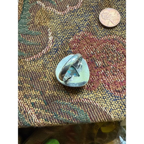 Azurite or Chrysocolla Silver-Tone Ring Size 9 Intricate Rope & Scallop Design - Picture 2 of 6